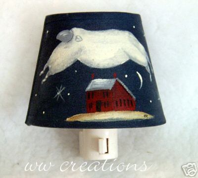 Nightlight Handpainted Shade Sheep Folk Art