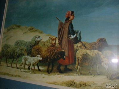 Shepherdess with Small Sheep Flock