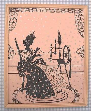 Vintage Silhouette Lady Spinning Glass Picture